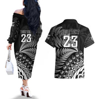 Custom Fiji New Zealand Rugby Couples Matching Off The Shoulder Long Sleeve Dress and Hawaiian Shirt Cibi Dance with Black Fern LT9 - Polynesian Pride