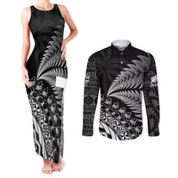 Custom Fiji New Zealand Rugby Couples Matching Tank Maxi Dress and Long Sleeve Button Shirt Cibi Dance with Black Fern LT9 Black - Polynesian Pride