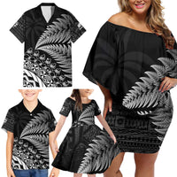 Custom Fiji New Zealand Rugby Family Matching Off Shoulder Short Dress and Hawaiian Shirt Cibi Dance with Black Fern LT9 - Polynesian Pride