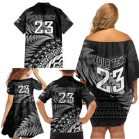Custom Fiji New Zealand Rugby Family Matching Off Shoulder Short Dress and Hawaiian Shirt Cibi Dance with Black Fern LT9 - Polynesian Pride