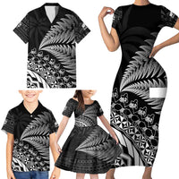 Custom Fiji New Zealand Rugby Family Matching Short Sleeve Bodycon Dress and Hawaiian Shirt Cibi Dance with Black Fern LT9 - Polynesian Pride