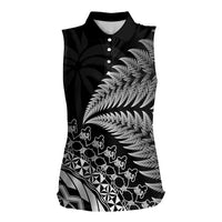 Custom Fiji New Zealand Rugby Women Sleeveless Polo Shirt Cibi Dance with Black Fern LT9 Female Black - Polynesian Pride