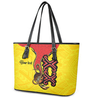 Personalised Papua New Guinea Oro Necklace Leather Tote Bag Gold Melanesia Traditional Pattern LT9 - Polynesian Pride