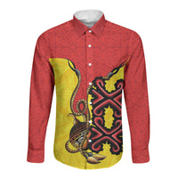Personalised Papua New Guinea Oro Necklace Long Sleeve Button Shirt Gold Melanesia Traditional Pattern LT9 Unisex Gold - Polynesian Pride