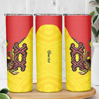Personalised Papua New Guinea Oro Necklace Skinny Tumbler Gold Melanesia Traditional Pattern LT9 - Polynesian Pride