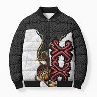 Personalised Papua New Guinea Oro Necklace Bomber Puffer Jacket Black Melanesia Traditional Pattern LT9 Unisex Black - Polynesian Pride