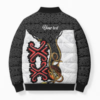 Personalised Papua New Guinea Oro Necklace Bomber Puffer Jacket Black Melanesia Traditional Pattern LT9 - Polynesian Pride