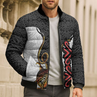 Personalised Papua New Guinea Oro Necklace Bomber Puffer Jacket Black Melanesia Traditional Pattern LT9 - Polynesian Pride