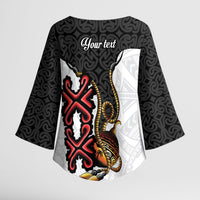 Personalised Papua New Guinea Oro Necklace Kimono Sleeve Blouse Black Melanesia Traditional Pattern LT9 - Polynesian Pride