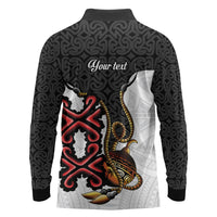Personalised Papua New Guinea Oro Necklace Long Sleeve Polo Shirt Black Melanesia Traditional Pattern LT9 - Polynesian Pride
