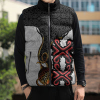 Personalised Papua New Guinea Oro Necklace Sleeveless Puffer Jacket Black Melanesia Traditional Pattern LT9 - Polynesian Pride