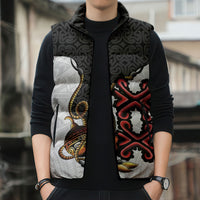 Personalised Papua New Guinea Oro Necklace Sleeveless Puffer Jacket Black Melanesia Traditional Pattern LT9 - Polynesian Pride