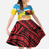 Personalised Torba PNG Forever Family Matching Off Shoulder Maxi Dress and Hawaiian Shirt Polynesian Sand Art LT9 Daughter's Dress Green - Polynesian Pride
