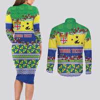 Personalised Malampa Fiji Forever Couples Matching Long Sleeve Bodycon Dress and Long Sleeve Button Shirt Tagimoucia Polynesian Sand Drawing LT9 - Polynesian Pride