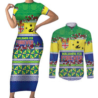 Personalised Malampa Fiji Forever Couples Matching Short Sleeve Bodycon Dress and Long Sleeve Button Shirt Tagimoucia Polynesian Sand Drawing LT9 Yellow - Polynesian Pride
