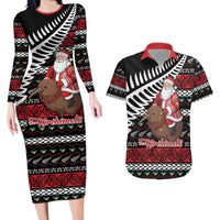 New Zealand Kiwi Santa Christmas Couples Matching Long Sleeve Bodycon Dress and Hawaiian Shirt He Wairua Kirihimete - Polynesian Pride