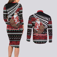 New Zealand Kiwi Santa Christmas Couples Matching Long Sleeve Bodycon Dress and Long Sleeve Button Shirt He Wairua Kirihimete - Polynesian Pride