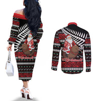 New Zealand Kiwi Santa Christmas Couples Matching Off The Shoulder Long Sleeve Dress and Long Sleeve Button Shirt He Wairua Kirihimete - Polynesian Pride