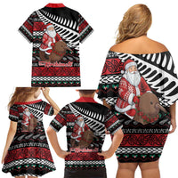 New Zealand Kiwi Santa Christmas Family Matching Off Shoulder Short Dress and Hawaiian Shirt He Wairua Kirihimete LT9 - Polynesian Pride