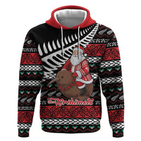 New Zealand Kiwi Santa Christmas Hoodie He Wairua Kirihimete LT9 Pullover Hoodie Black - Polynesian Pride