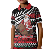 New Zealand Kiwi Santa Christmas Kid Polo Shirt He Wairua Kirihimete LT9 Kid Black - Polynesian Pride