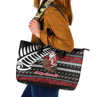 New Zealand Kiwi Santa Christmas Leather Tote Bag He Wairua Kirihimete LT9 Black - Polynesian Pride