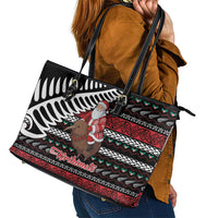 New Zealand Kiwi Santa Christmas Leather Tote Bag He Wairua Kirihimete LT9 - Polynesian Pride
