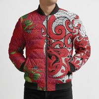 Personalised New Zealand Koru Pohutukawa Bomber Puffer Jacket Meri Kirihimete Aroha for Christmas - Polynesian Pride