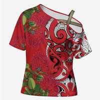 Personalised New Zealand Koru Pohutukawa Cross Shoulder Shirt Meri Kirihimete Aroha for Christmas - Polynesian Pride