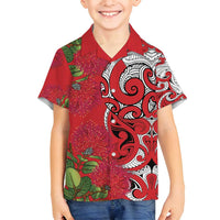 Personalised New Zealand Koru Pohutukawa Family Matching Off Shoulder Short Dress and Hawaiian Shirt Meri Kirihimete Aroha for Christmas LT9 Son's Shirt Red - Polynesian Pride