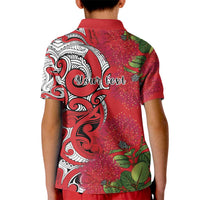 Personalised New Zealand Koru Pohutukawa Kid Polo Shirt Meri Kirihimete Aroha for Christmas - Polynesian Pride