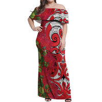 Personalised New Zealand Koru Pohutukawa Off Shoulder Maxi Dress Meri Kirihimete Aroha for Christmas LT9 Women Red - Polynesian Pride