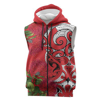 Personalised New Zealand Koru Pohutukawa Sleeveless Zip Hoodie Meri Kirihimete Aroha for Christmas LT9 Red - Polynesian Pride