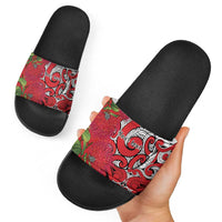 Personalised New Zealand Koru Pohutukawa Slide Sandals Meri Kirihimete Aroha for Christmas - Polynesian Pride