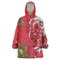 Personalised New Zealand Koru Pohutukawa Wearable Blanket Hoodie Meri Kirihimete Aroha for Christmas - Polynesian Pride
