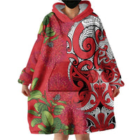 Personalised New Zealand Koru Pohutukawa Wearable Blanket Hoodie Meri Kirihimete Aroha for Christmas - Polynesian Pride