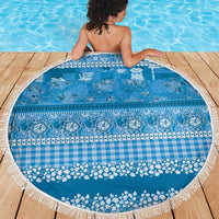 Hawaiian Hibiscus Honu Beach Blanket Blue Mele Kalikimaka Palaka Spirit - Polynesian Pride