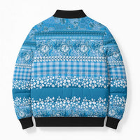 Hawaiian Hibiscus Honu Bomber Puffer Jacket Blue Mele Kalikimaka Palaka Spirit - Polynesian Pride