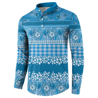 Hawaiian Hibiscus Honu Button Sweatshirt Blue Mele Kalikimaka Palaka Spirit LT9 - Polynesian Pride