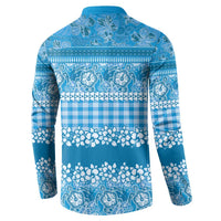 Hawaiian Hibiscus Honu Button Sweatshirt Blue Mele Kalikimaka Palaka Spirit LT9 - Polynesian Pride