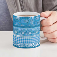 Hawaiian Hibiscus Honu Ceramic Mug Blue Mele Kalikimaka Palaka Spirit - Polynesian Pride