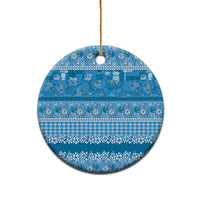 Hawaiian Hibiscus Honu Ceramic Ornament Blue Mele Kalikimaka Palaka Spirit LT9 - Polynesian Pride