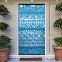 Hawaiian Hibiscus Honu Door Cover Blue Mele Kalikimaka Palaka Spirit LT9 Blue - Polynesian Pride