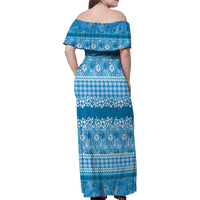 Hawaiian Hibiscus Honu Family Matching Off Shoulder Maxi Dress and Hawaiian Shirt Blue Mele Kalikimaka Palaka Spirit LT9 - Polynesian Pride