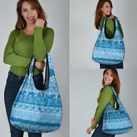 Hawaiian Hibiscus Honu Grocery Bag Blue Mele Kalikimaka Palaka Spirit - Polynesian Pride