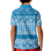 Hawaiian Hibiscus Honu Kid Polo Shirt Blue Mele Kalikimaka Palaka Spirit - Polynesian Pride