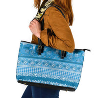 Hawaiian Hibiscus Honu Leather Tote Bag Blue Mele Kalikimaka Palaka Spirit - Polynesian Pride