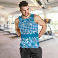 Hawaiian Hibiscus Honu Men Tank Top Blue Mele Kalikimaka Palaka Spirit - Polynesian Pride