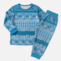 Hawaiian Hibiscus Honu Christmas Pajama Set Blue Mele Kalikimaka Palaka Spirit - Polynesian Pride