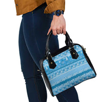Hawaiian Hibiscus Honu Shoulder Handbag Blue Mele Kalikimaka Palaka Spirit LT9 - Polynesian Pride